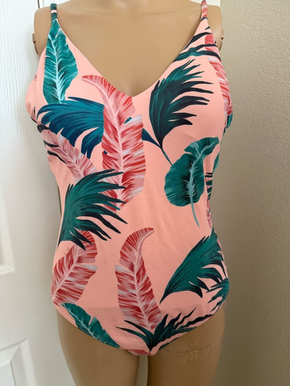 Girls Pink Tropical Leaf One-Piece Swimsuit